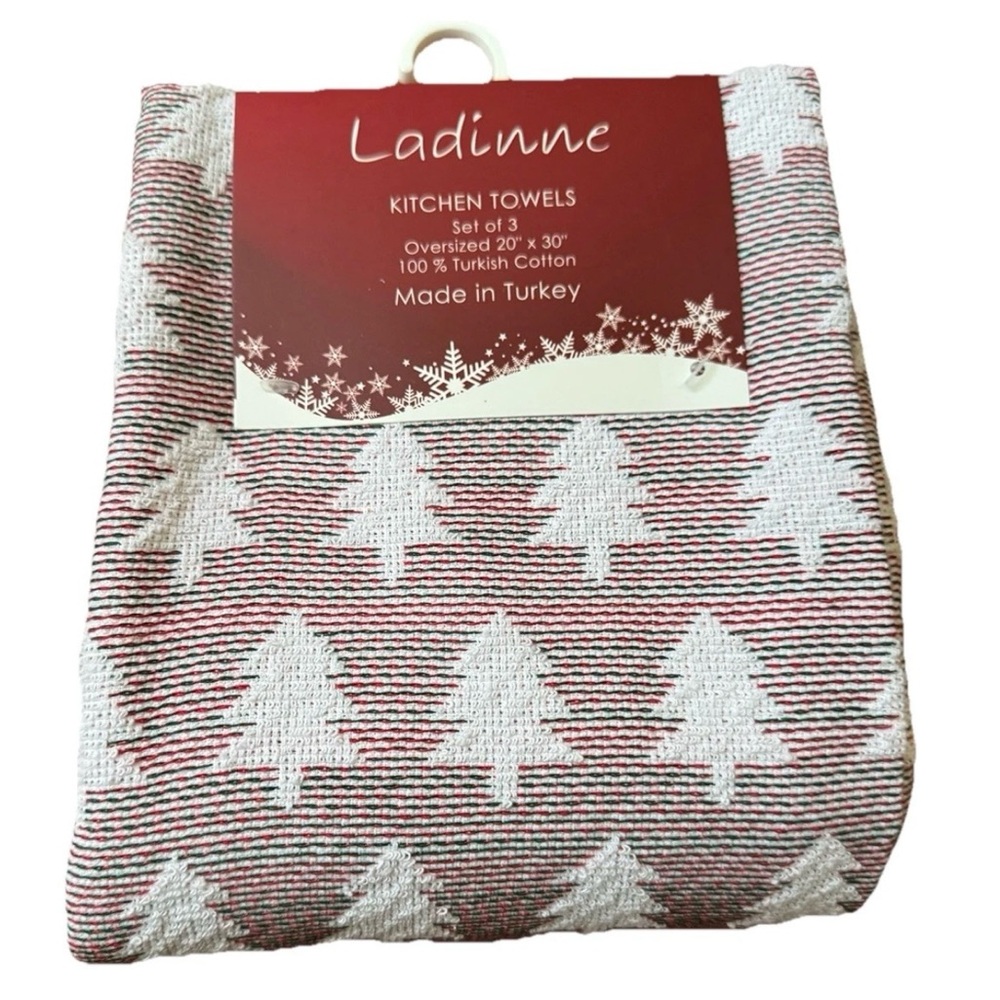 Christmas Ladinne Kitchen Towels Set Of 3 Oversized 20”x30” 100% Turkish Cotton
